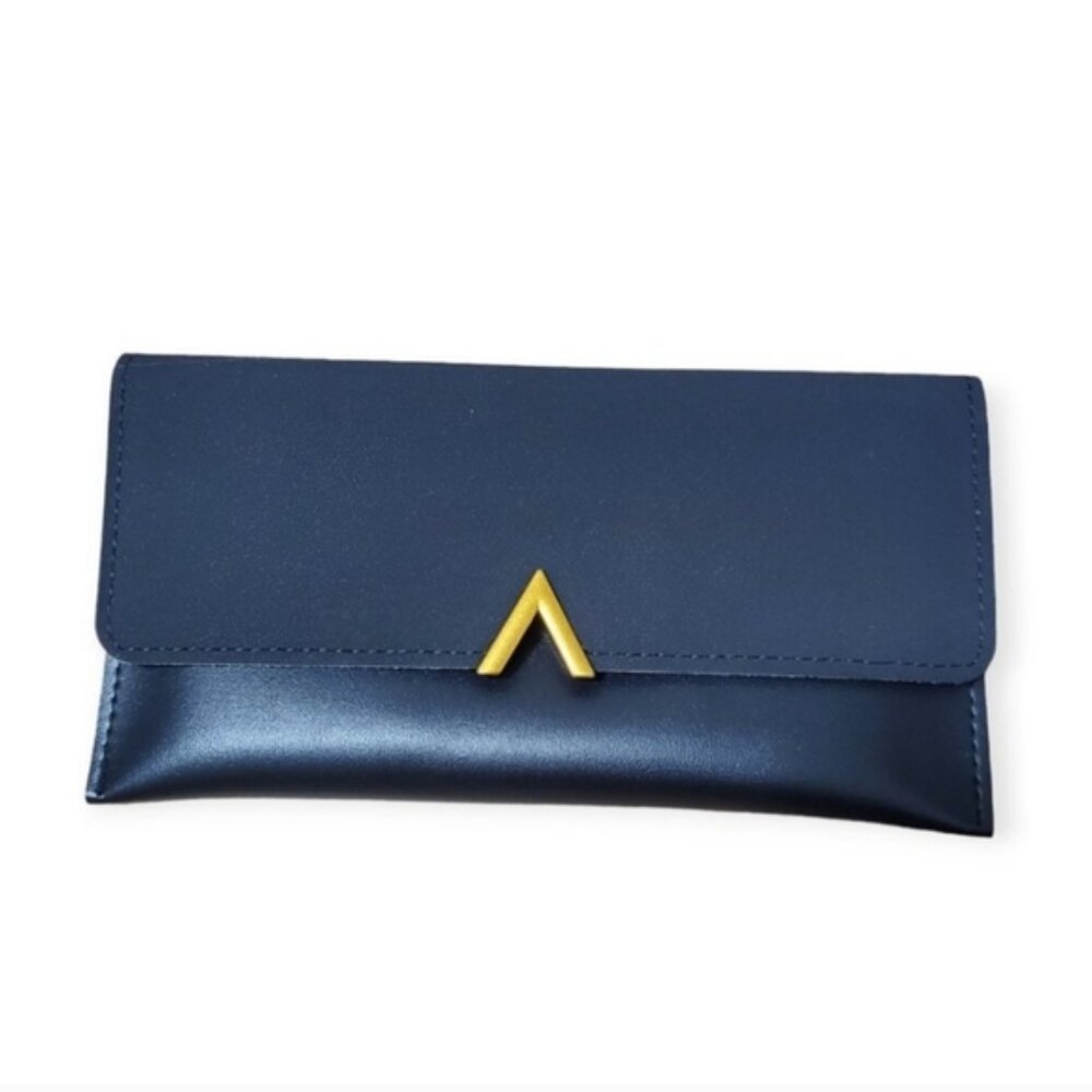 Flat Wallet Clutch Organizer in Black Faux Leather and Suede